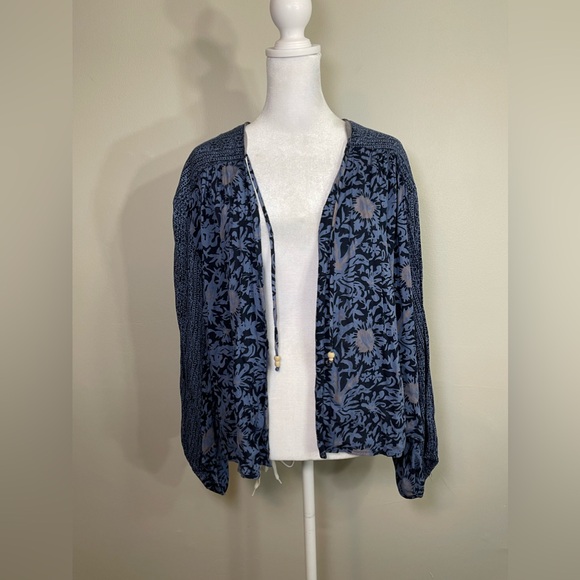 Free People Mixed Print Paisley Bohemian Balloon Sleeve Oversized Kimono M - Picture 2 of 7